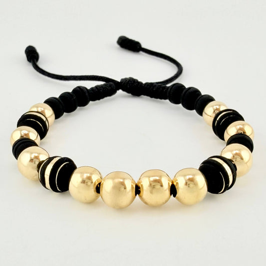 Pulsera Negra Neoros 4und Bolas 10und 3.1gr / 8mm Oro Amarillo 18K *