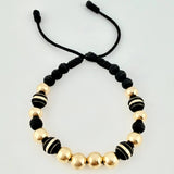 Pulsera Negra Neoros 4und Bolas 10und 3.1gr / 8mm Oro Amarillo 18K *