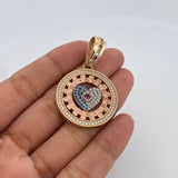 Dije Corazon BV 11.55gr / 4.5cm / Circones Blancos Azules Fucsias Tres Oros 18K $