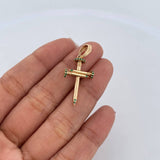 Dije Cruz Clavo 2.65gr / 3.4cm / Circones Verdes Oro Amarillo 18K $