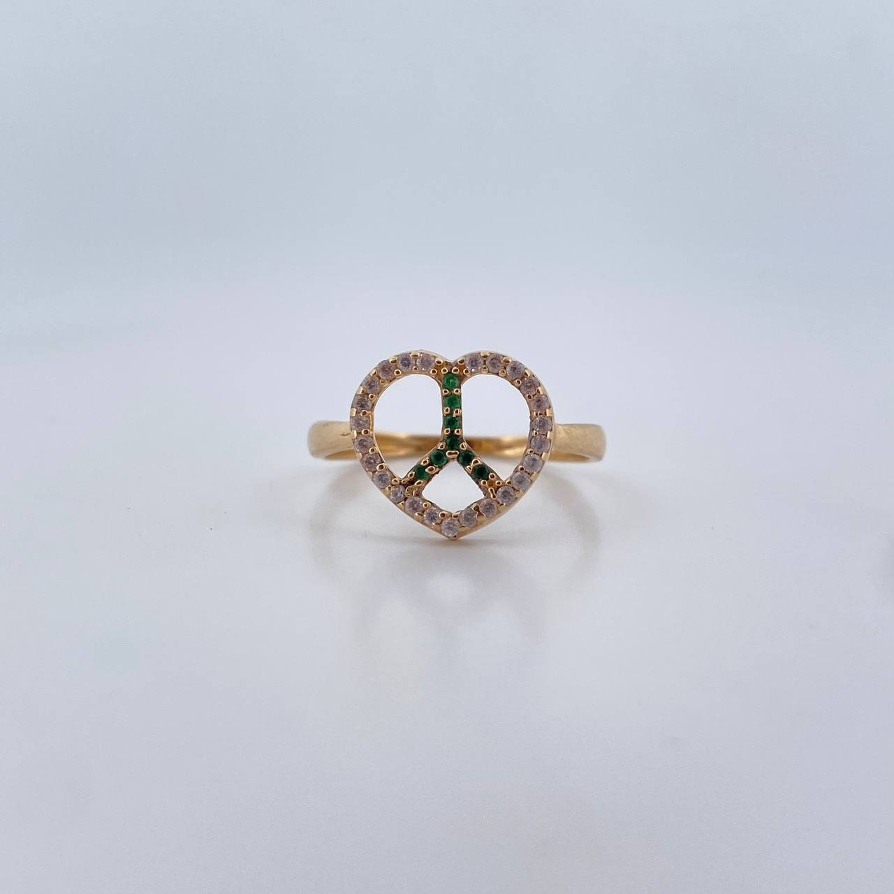 Anillo Corazon Paz 2.15gr / T6 3/4 / Circones Verdes Blancos Oro Amarillo 18K $