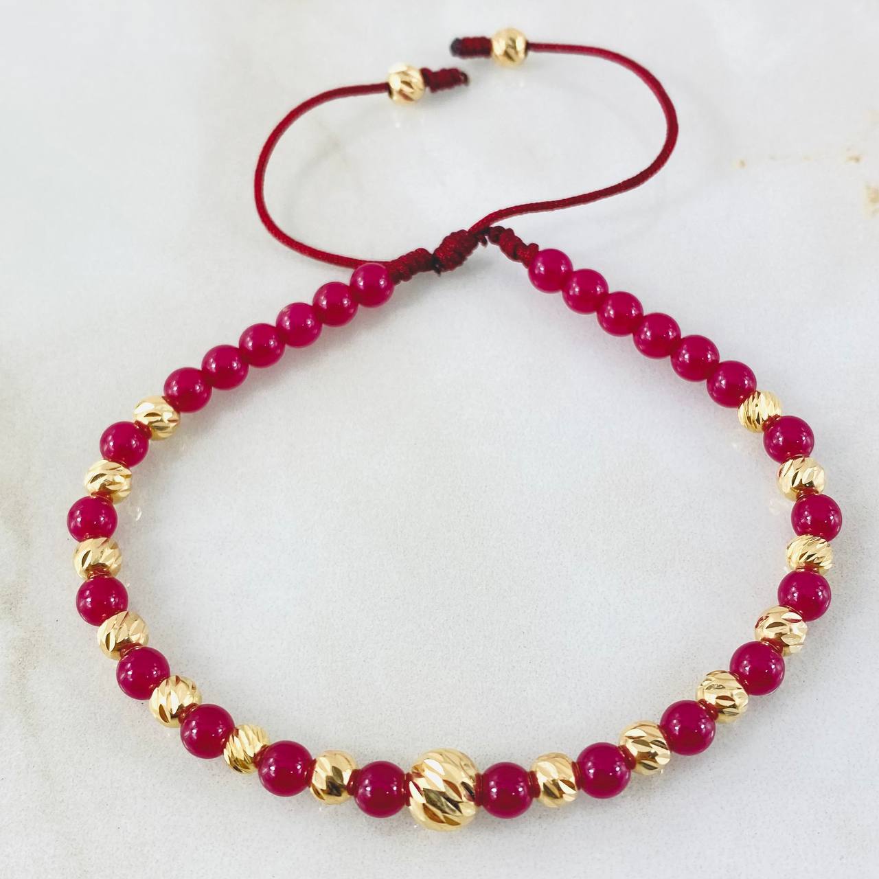 Pulsera Rubies Lisas 1.85gr / 6mm-4mm Oro Amarillo 18K ©
