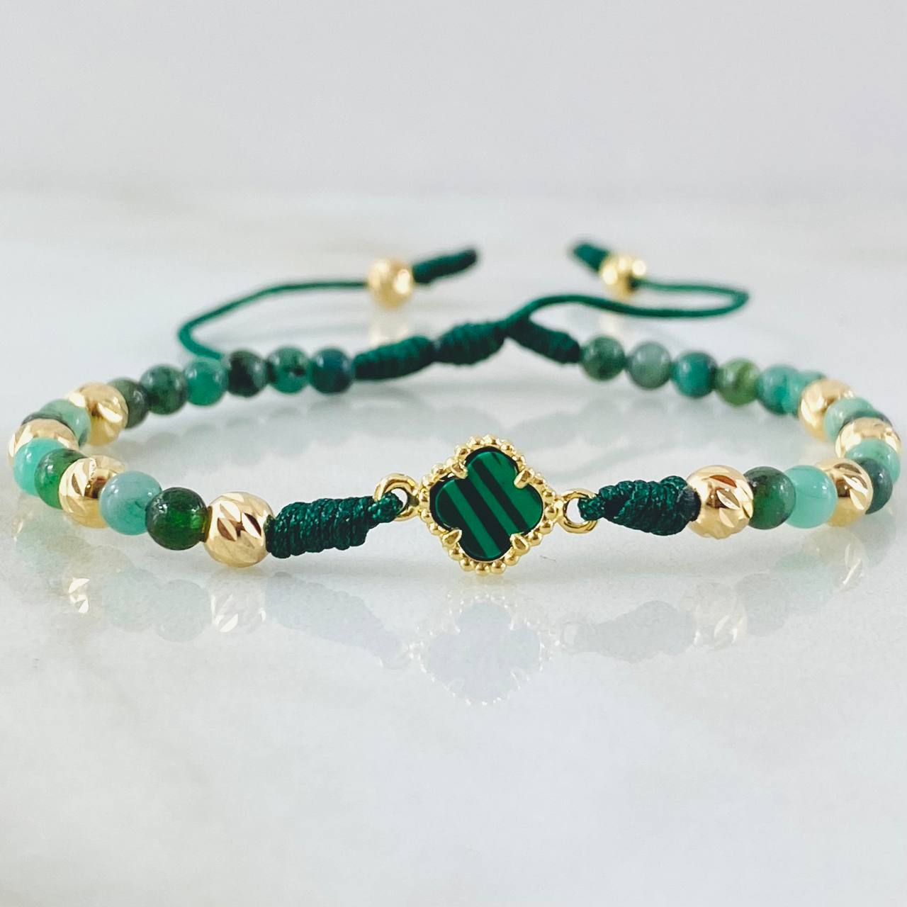 Pulsera Esmeraldas Herraje Trebol 1.75gr / 4mm Oro Amarillo Nac.Esp. 18K ©