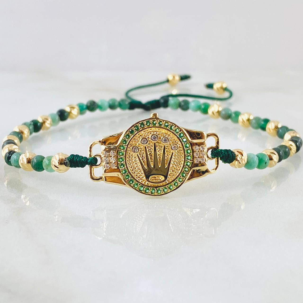Pulsera Esmeraldas Herraje Corona 4.6gr / Oro Amarillo 18K ©