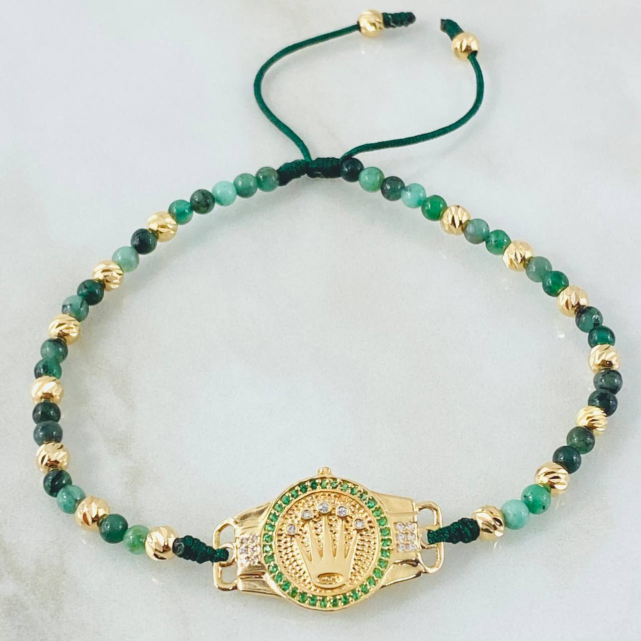 Pulsera Esmeraldas Herraje Corona 4.6gr / Oro Amarillo 18K ©