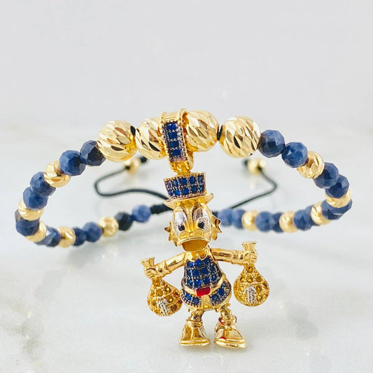 Pulsera Zafiro Dije Pato Bolsas Dinero 8.3gr / 6mm-4mm Oro Amarillo 18K ©
