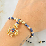 Pulsera Zafiro Dije Pato Bolsas Dinero 8.3gr / 6mm-4mm Oro Amarillo 18K ©