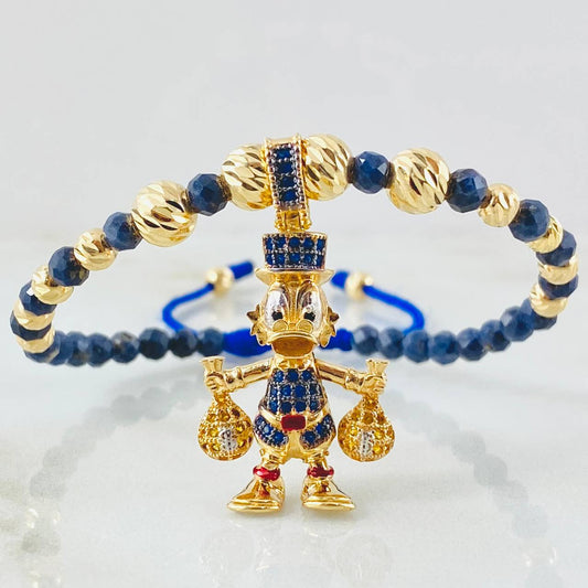 Pulsera Zafiro Dije Pato Bolsas Dinero 8.1gr / 6mm-4mm Oro Amarillo 18K ©