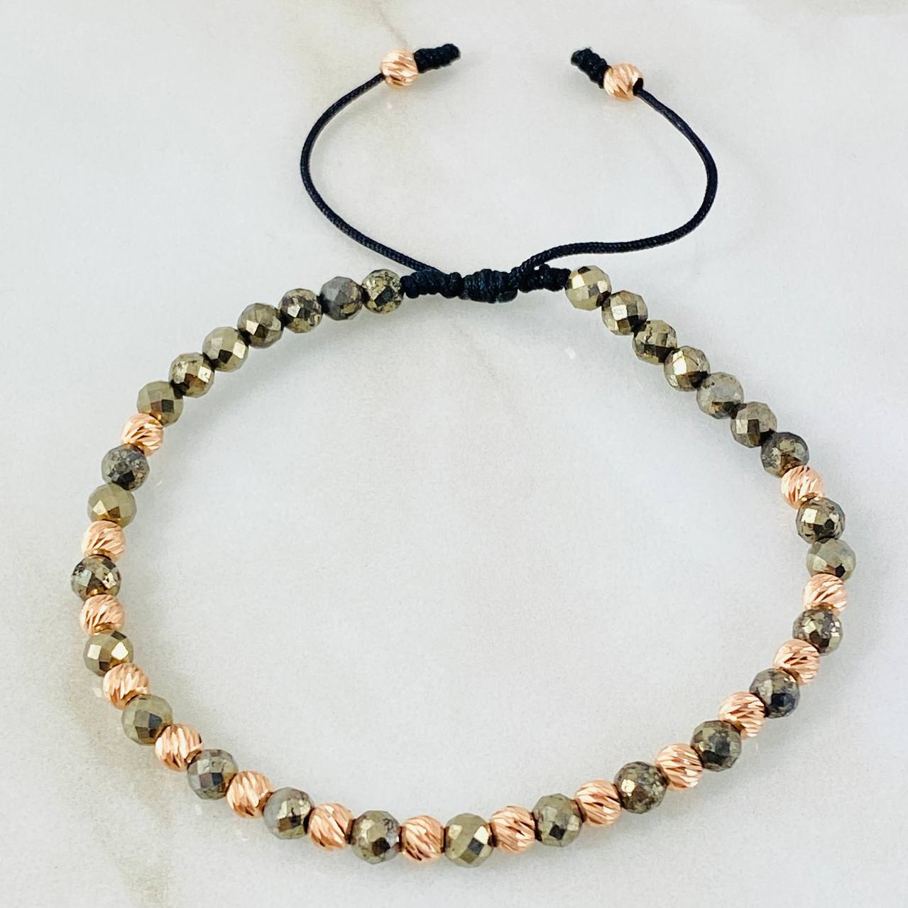 Pulsera Negra Pirita Grisacea 1.7gr / Oro Rosa 18K (A.C)