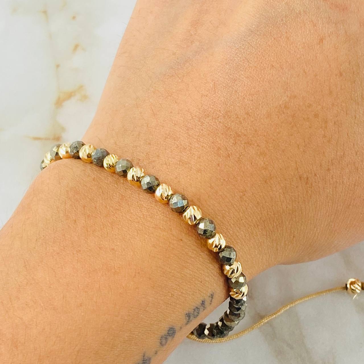 Pulsera Dorada Pirita Grisacea 1.5gr / Oro Amarillo 18K (A.C)