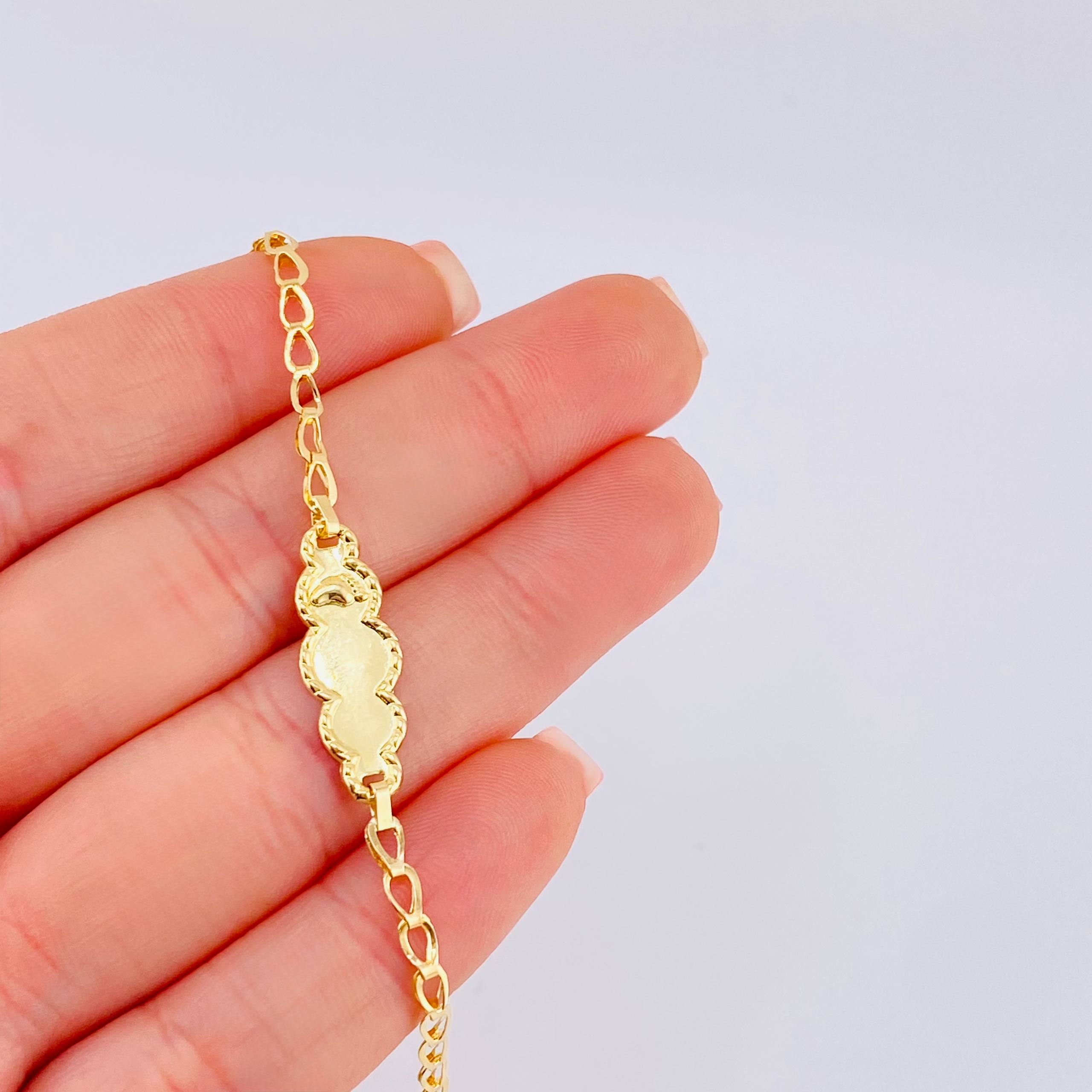 Pulso Bebé Espiga Placa pie Nuve Bordeada 1.2gr / 14.5cm / 2.7mm Oro Amarillo 18K