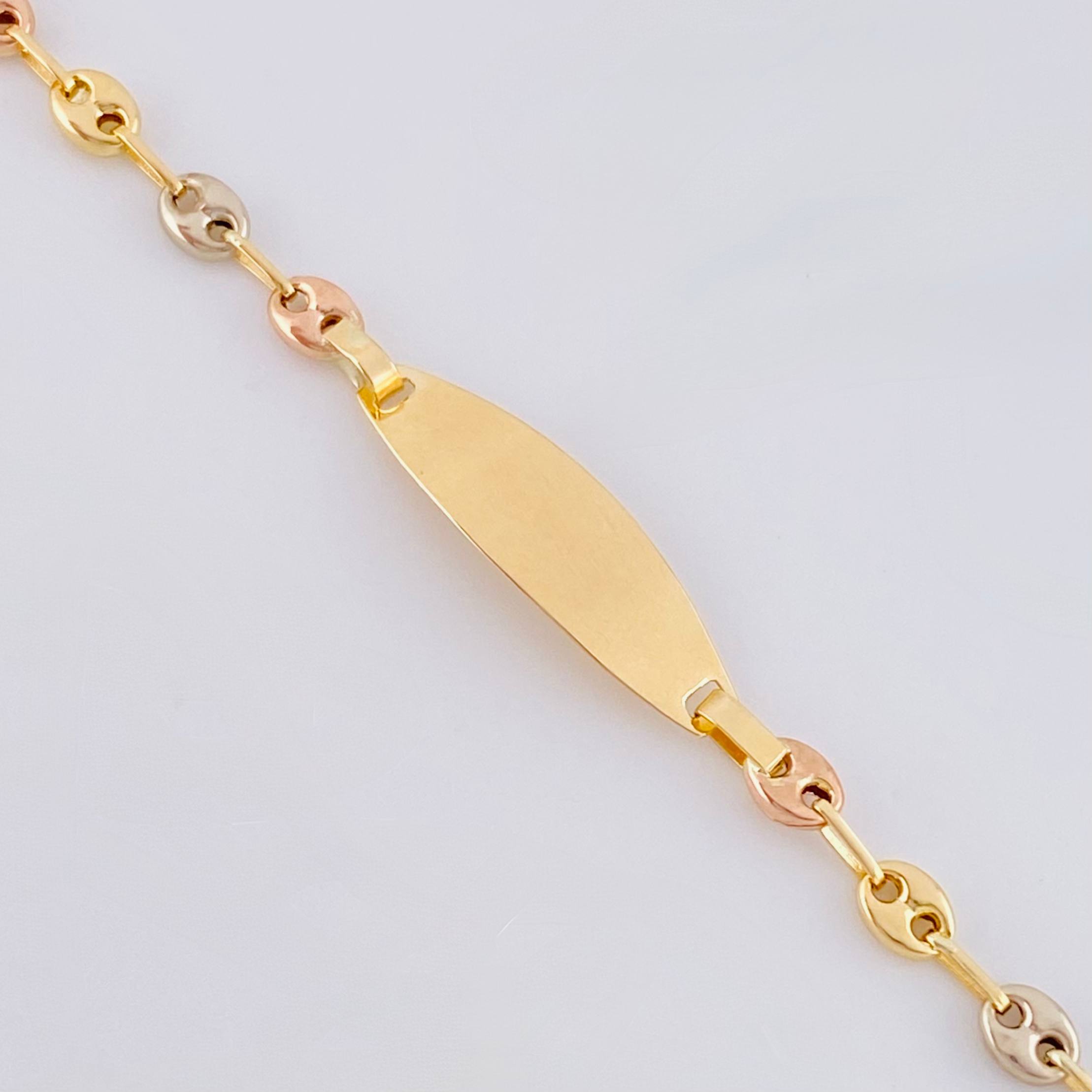 Pulso Bebé Gc Placa Ovalada Lisa 1.4gr / 14.5cm / 3.2mm Tres Oros 18K