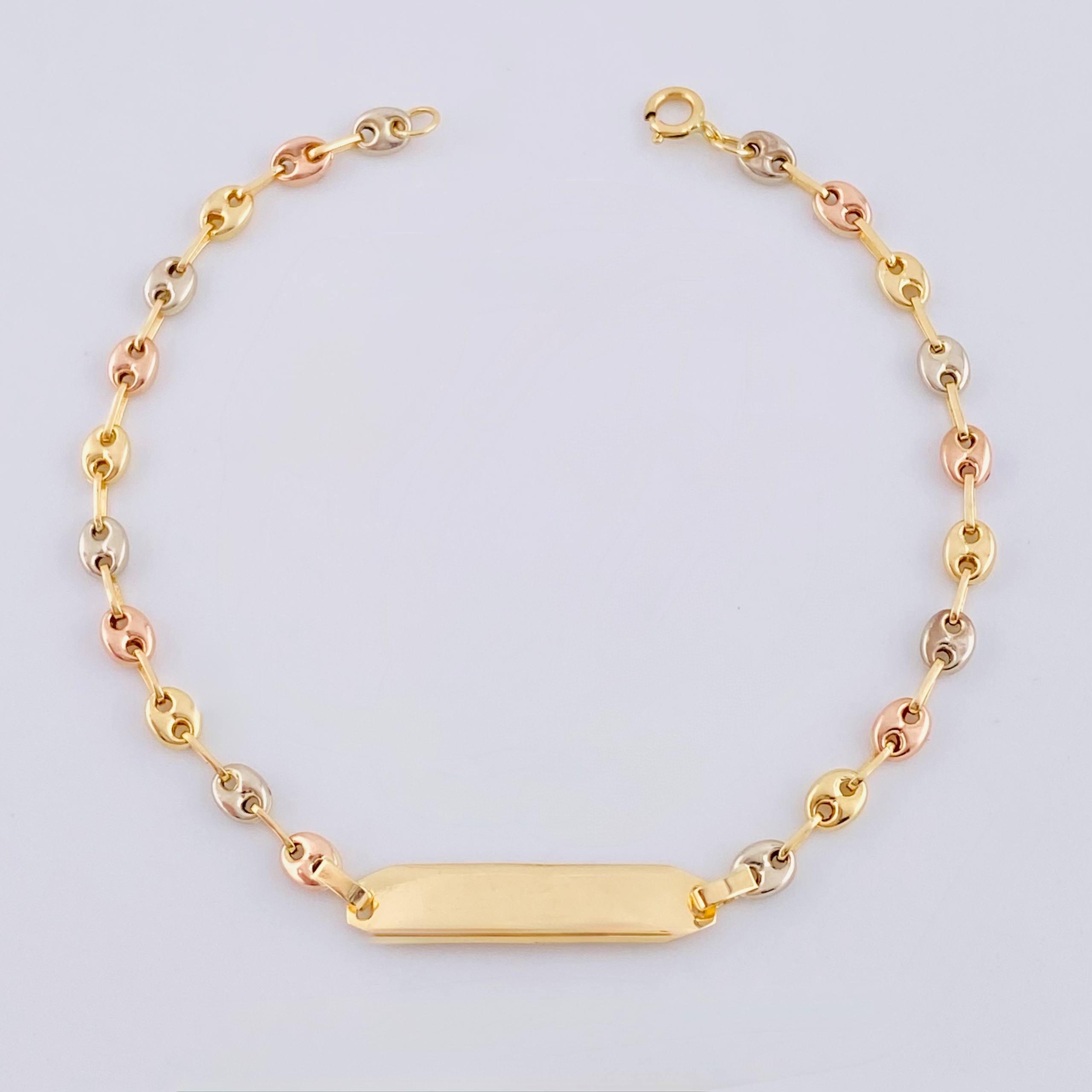 Pulso Bebé Gc Placa Rectangular Curva 1.45gr / 14.5cm / 3.2mm Tres Oros 18K ©