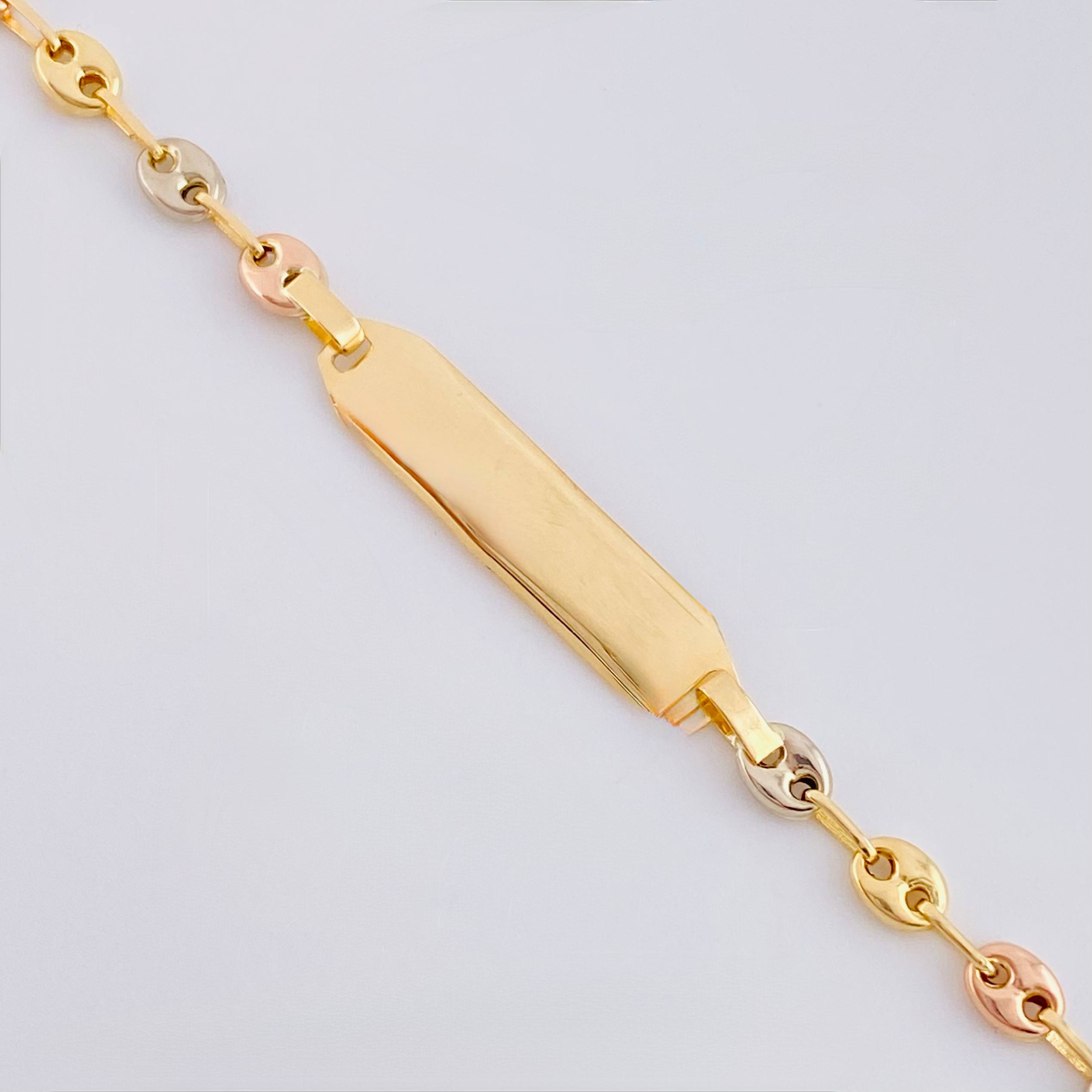 Pulso Bebé Gc Placa Rectangular Curva 1.45gr / 14.5cm / 3.2mm Tres Oros 18K ©