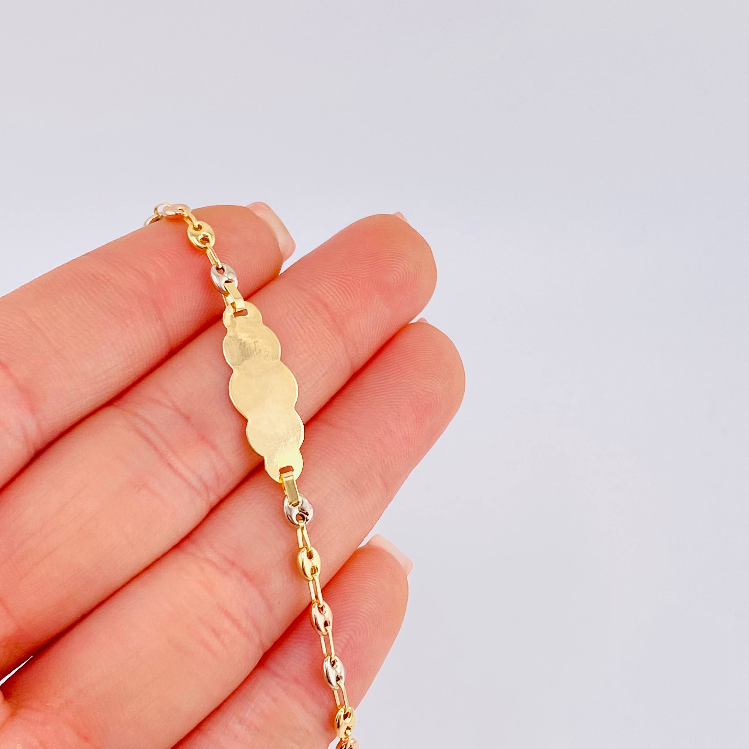 Pulso Bebé Gc Placa  Nube  Lisa   1.5gr / 14.5cm / 3.2mm Tres Oros 18K