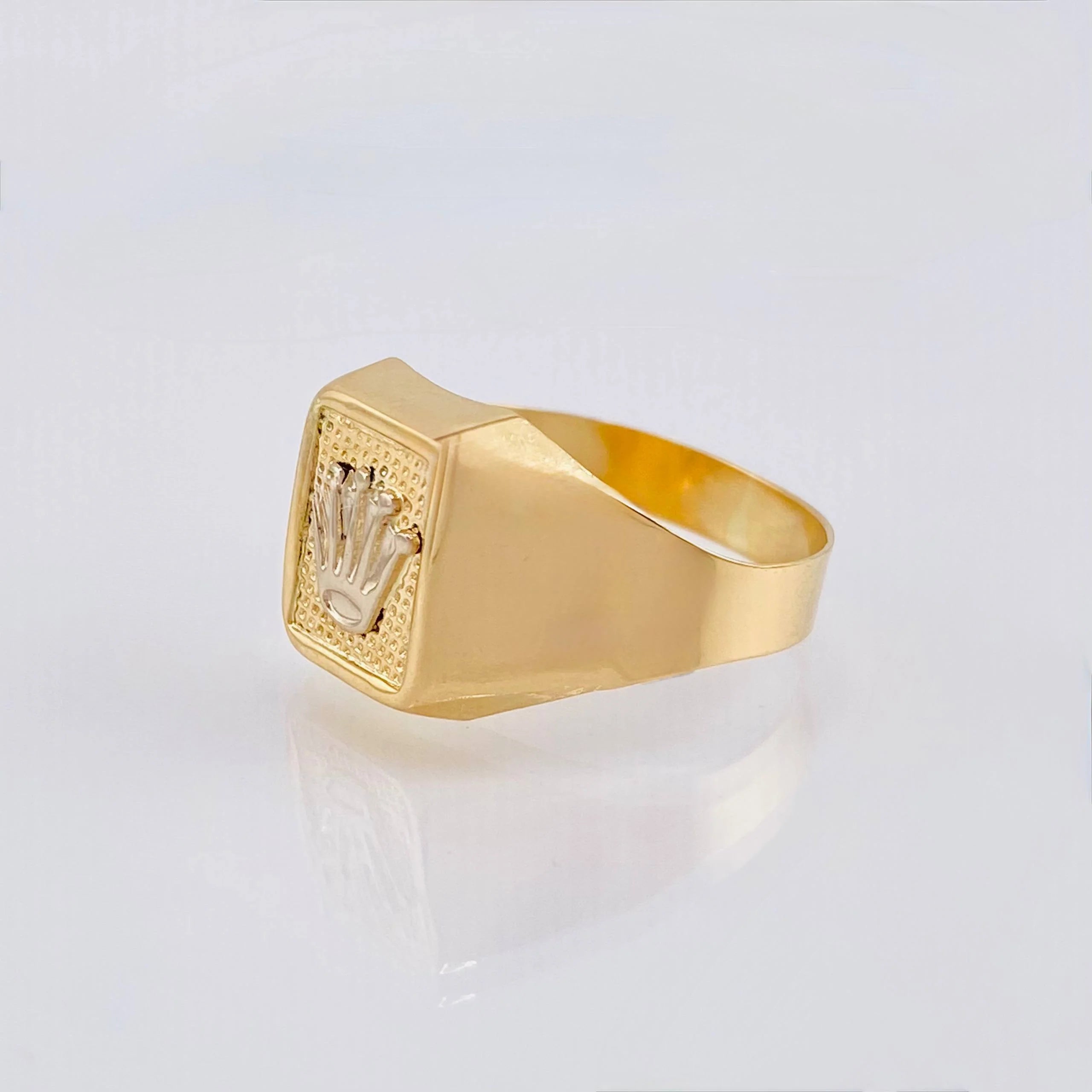 Anillo Sello Corona 3.45 g / T10 3/4 Dos Oros Amarillo Blanco 18K
