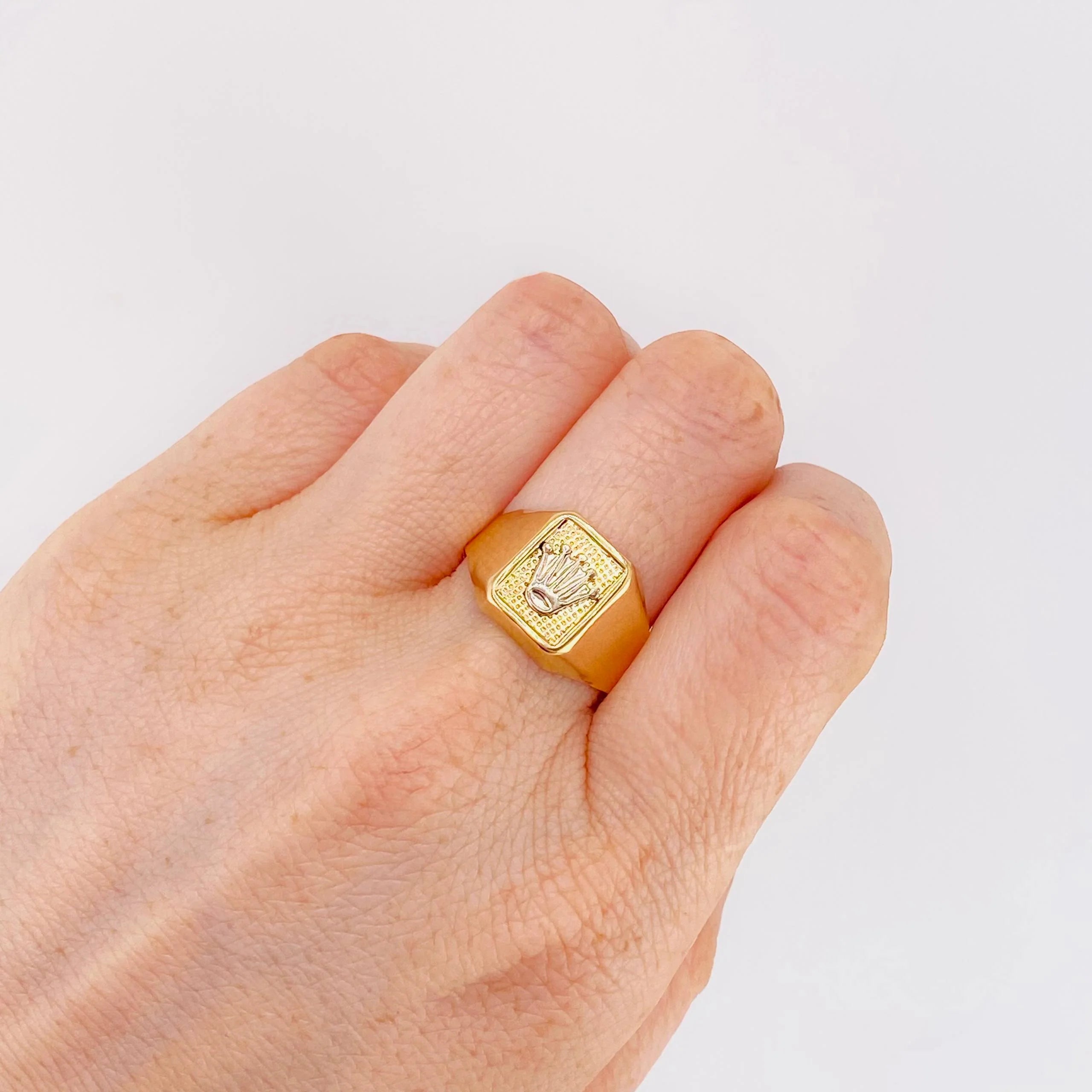 Anillo Sello Corona 3.45 g / T10 3/4 Dos Oros Amarillo Blanco 18K