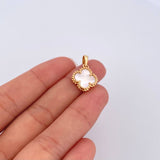 Dije Trébol VCyA 1.55gr / 2cm / Nacar Blanco Punteado Oro Amarillo Nac.Esp. 18K