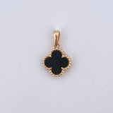 Dije Trebol VCyA 1.75gr / 2cm / Onix Negro Borde Punteado Oro Amarillo Nac.Esp. 18K