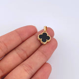 Dije Trebol VCyA 1.7gr / 2cm / Onix Negro Borde Punteado Oro Amarillo Nac.Esp. 18K