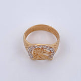 Anillo Sello Herradura Caballo 5.8gr / T10 1/4 / Malla Lateral - Circones Blancos Oro Amarillo 18K *