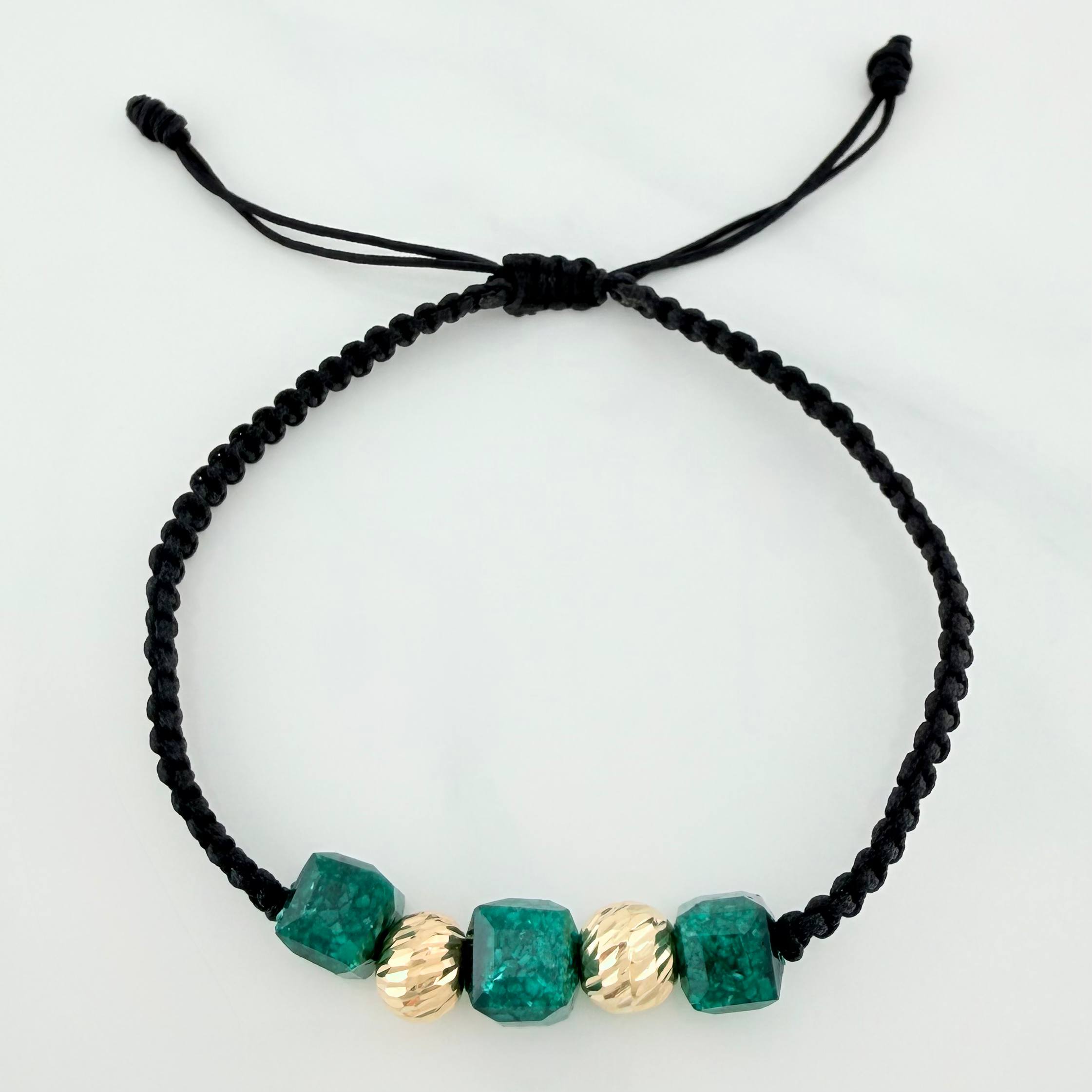 Pulsera Tejida Negra Morralla Cubica 3Mm 3Und Oro Amarillo 18K