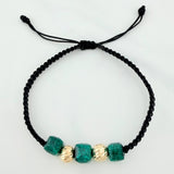 Pulsera Tejida Negra Morralla Cubica 3Mm 3Und Oro Amarillo 18K