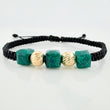 Pulsera Tejida Negra Morralla Cubica 3Mm 3Und Oro Amarillo 18K