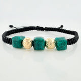 Pulsera Tejida Negra Morralla Cubica 3Mm 3Und Oro Amarillo 18K
