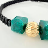 Pulsera Tejida Negra Morralla Cubica 3Mm 3Und Oro Amarillo 18K