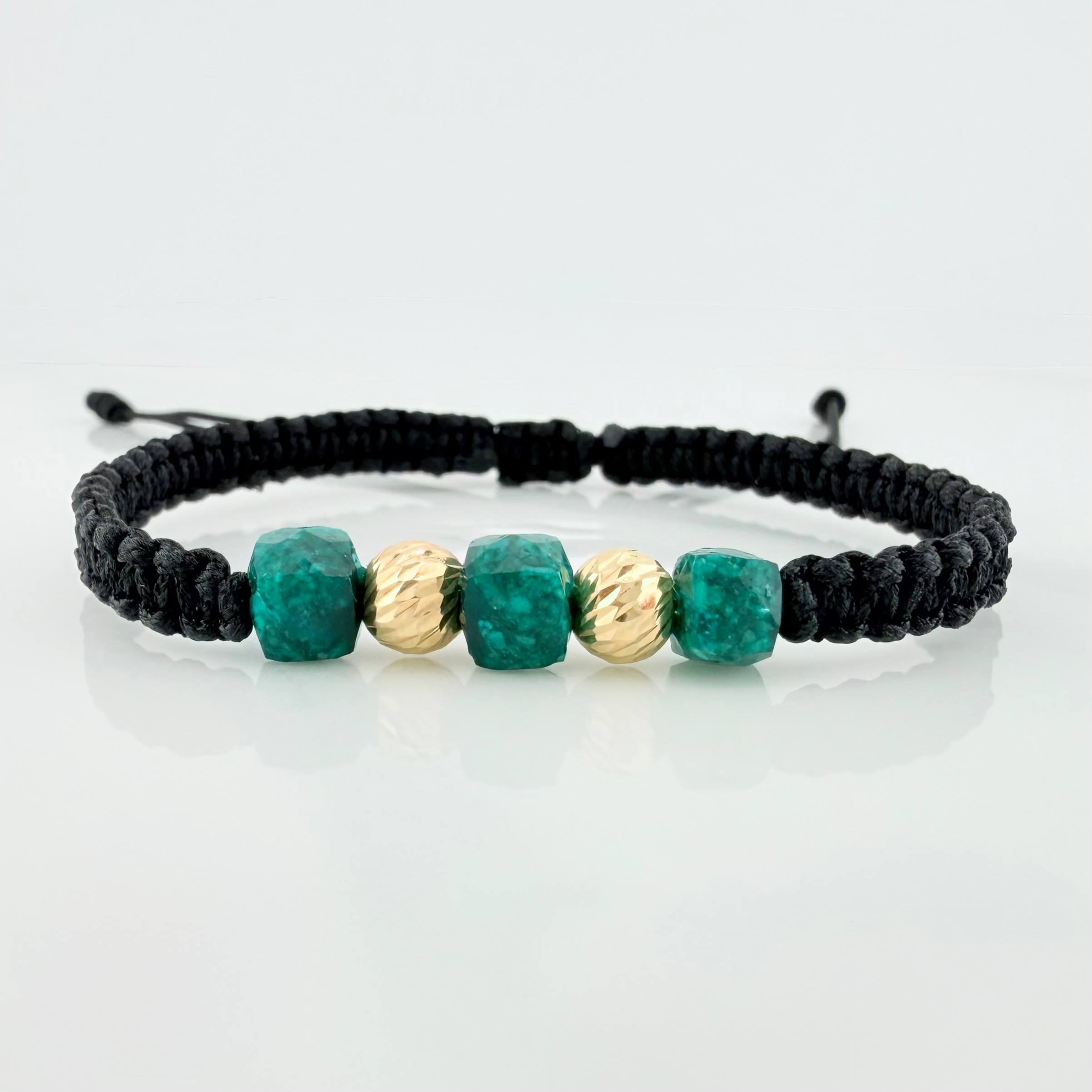 Pulsera Tejida Negra Morrallas 3Mm 3Und Oro Amarillo 18K
