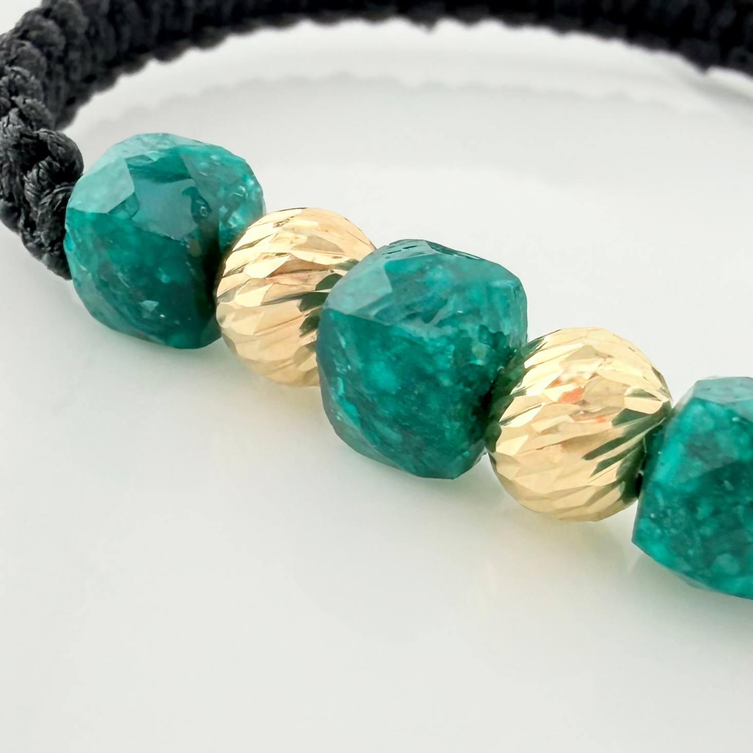 Pulsera Tejida Negra Morrallas 3Mm 3Und Oro Amarillo 18K