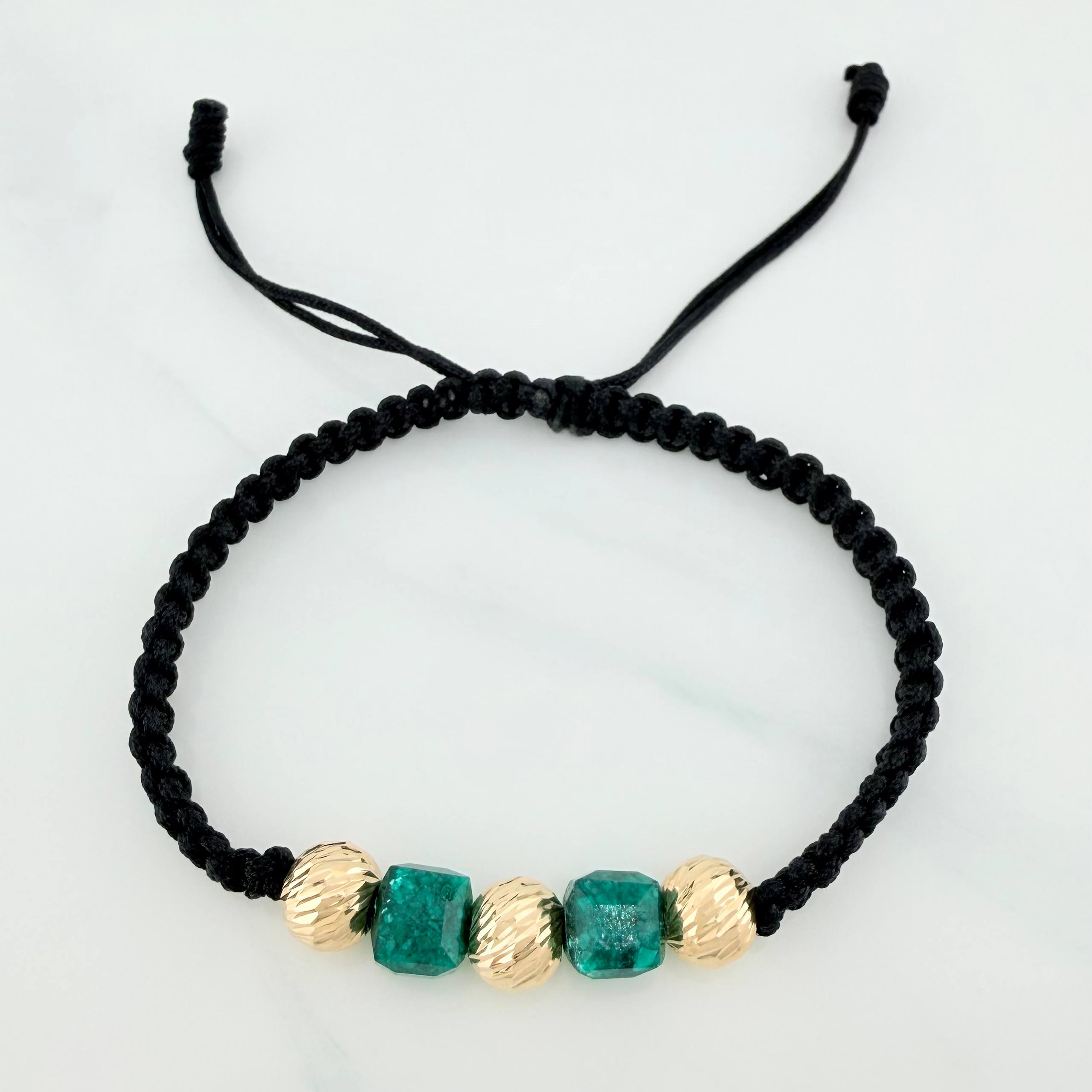 Pulsera Tejida Negra Morralla Cubica 3Mm 2Und Oro Amarillo 18K