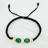 Pulsera Tejida Negra Morralla Cubica 3Mm 2Und Oro Amarillo 18K