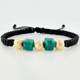 Pulsera Tejida Negra Morralla Cubica 3Mm 2Und Oro Amarillo 18K