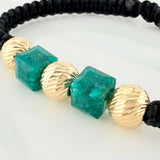 Pulsera Tejida Negra Morralla Cubica 3Mm 2Und Oro Amarillo 18K