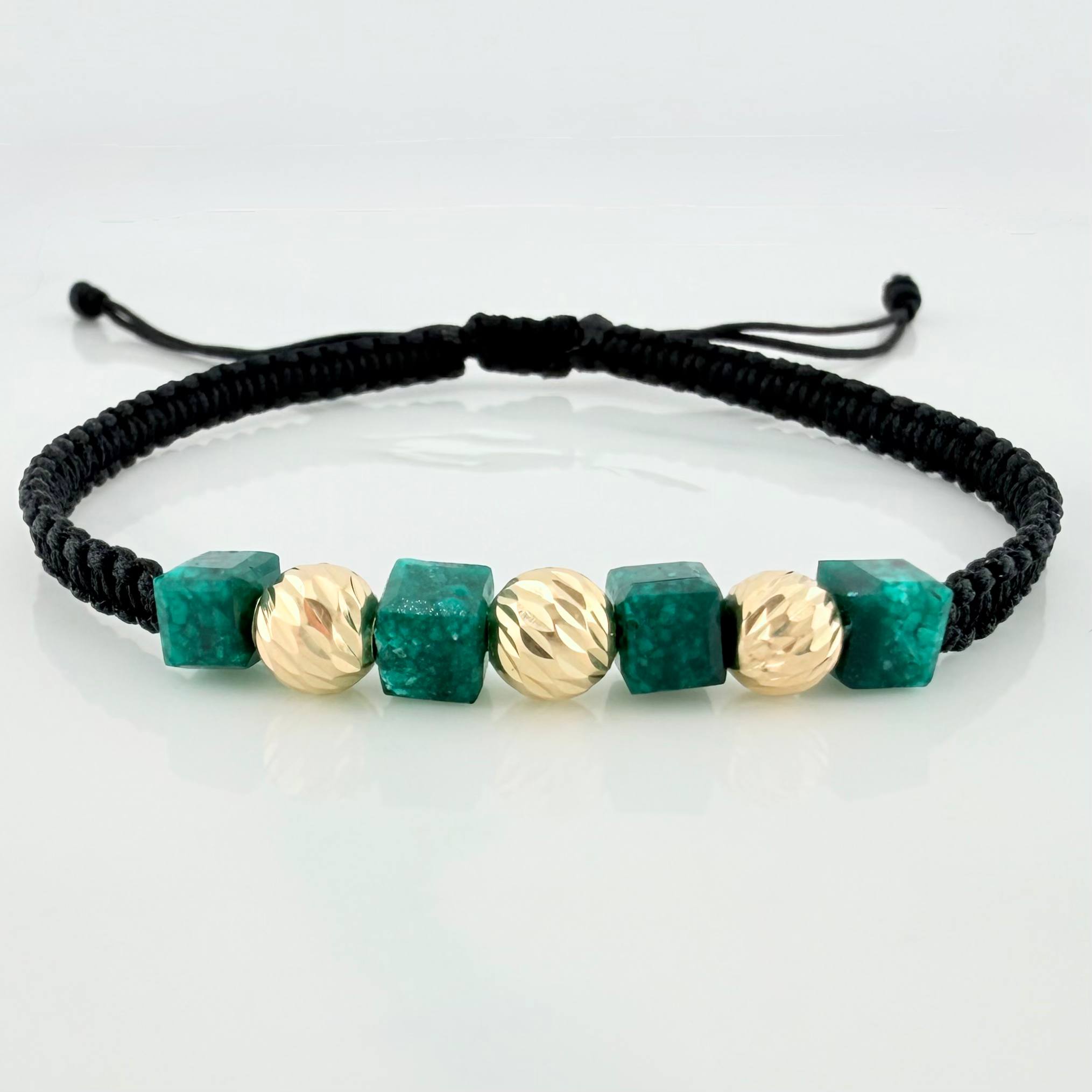 Pulsera Tejida Negra Morralla Cubica 2Mm 4Und Oro Amarillo 18K