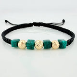 Pulsera Tejida Negra Morralla Cubica 2Mm 4Und Oro Amarillo 18K