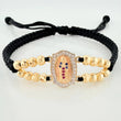 Pulsera Tejida Negra Virgen Guadalupe Tres Oros 18K