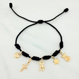 Pulsera Tejida Negra Seis Nudos Oro Amarillo 18K