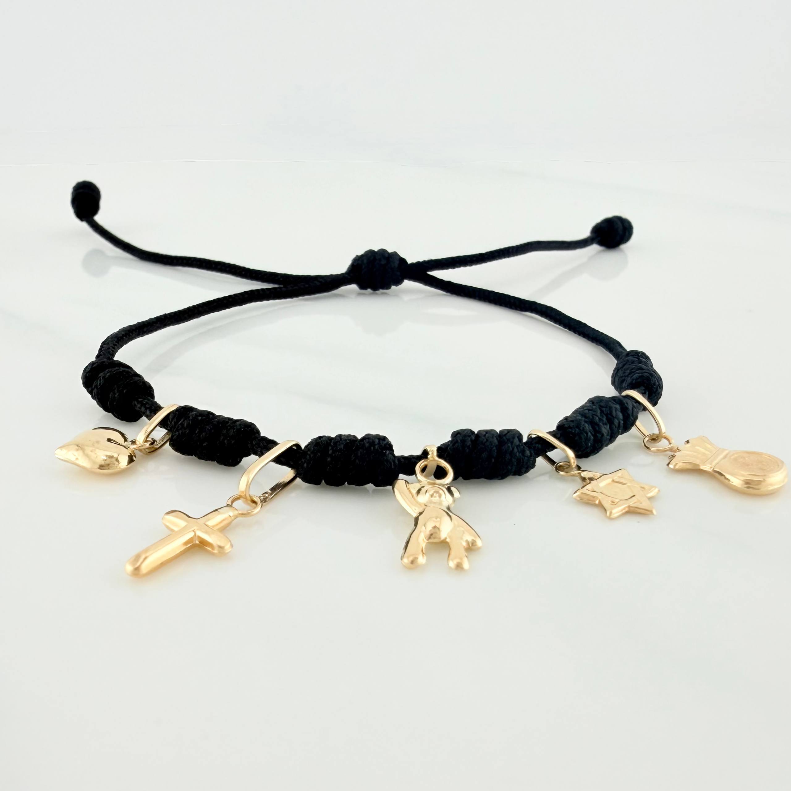 Pulsera Tejida Negra Seis Nudos Oro Amarillo 18K