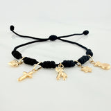 Pulsera Tejida Negra Seis Nudos Oro Amarillo 18K