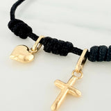 Pulsera Tejida Negra Seis Nudos Oro Amarillo 18K