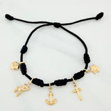 Pulsera Tejida Negra Seis Nudos Oro Amarillo 18K