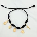 Pulsera Tejida Negra Seis Nudos Oro Amarillo 18K