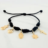 Pulsera Tejida Negra Seis Nudos Oro Amarillo 18K
