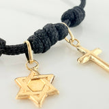 Pulsera Tejida Negra Seis Nudos Oro Amarillo 18K