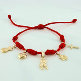 Pulsera Tejida Roja Seis Nudos Oro Amarillo 18K