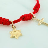 Pulsera Tejida Roja Seis Nudos Oro Amarillo 18K