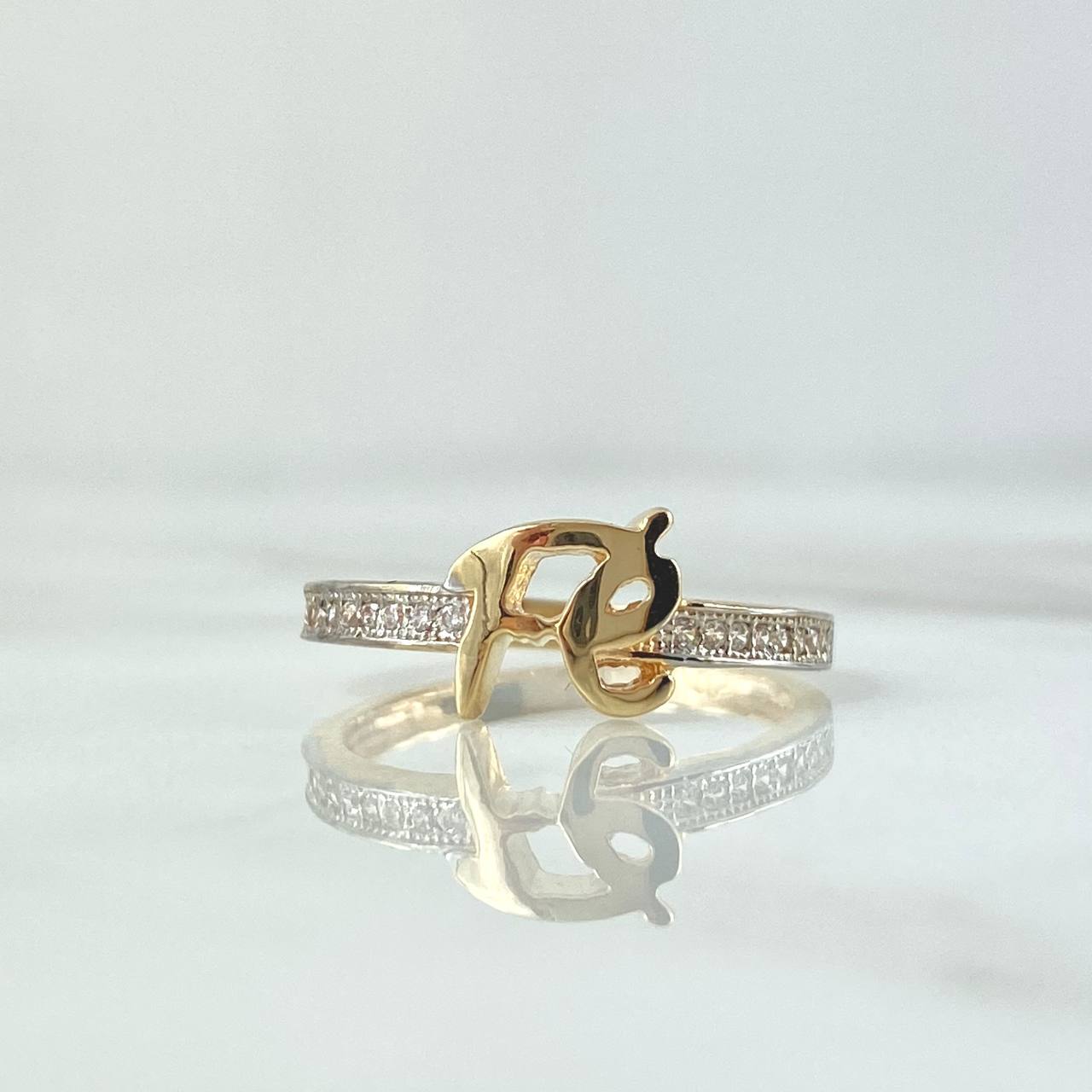 Anillo Fé 2.2gr / T6 1/2 / Circones Blancos Oro Amarillo 18K